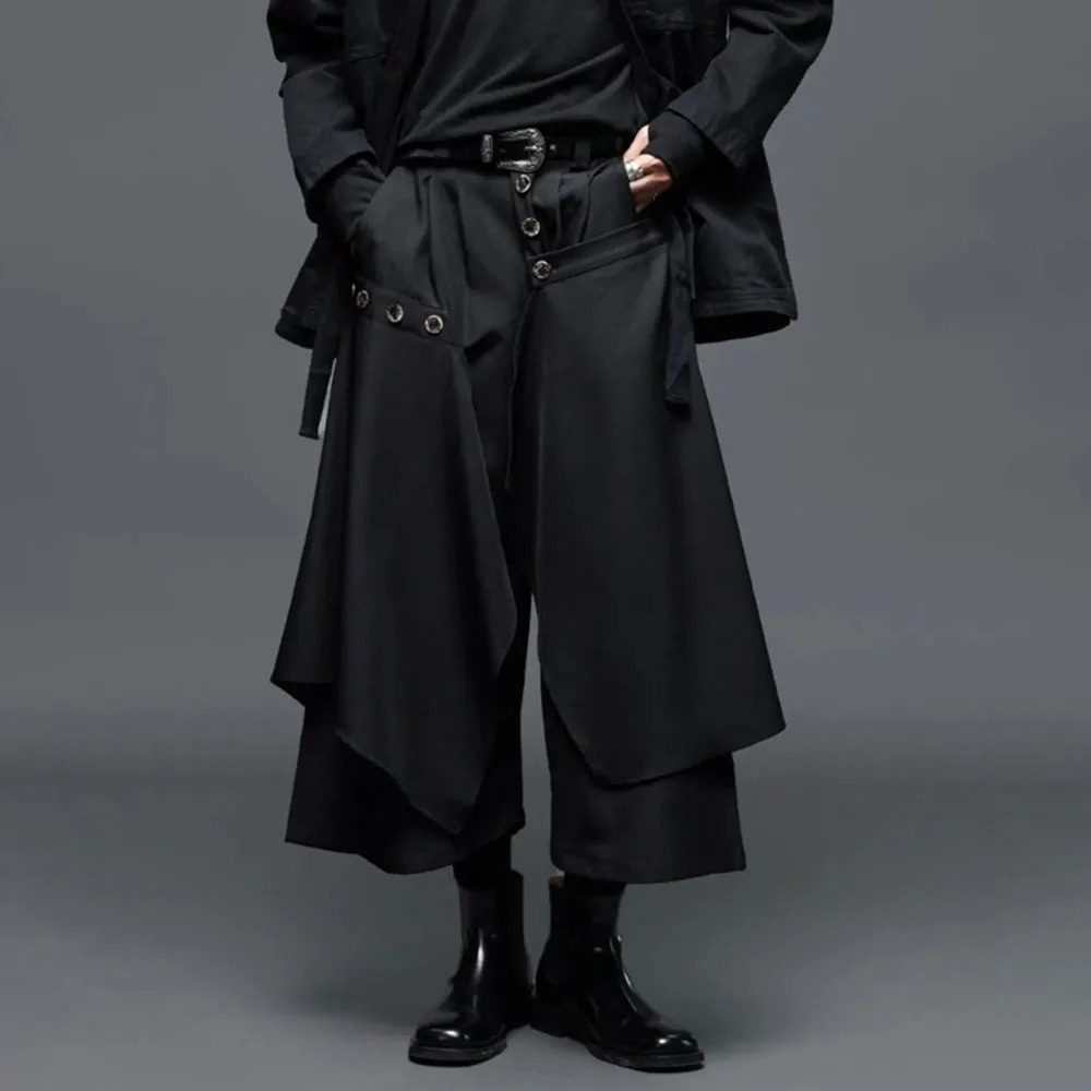 Y2k Irregular Double-Layer Casual Skirt Pants Japanese Harajuku Streetwear Personality Versatile Samurai Skirt Unisex 240708
