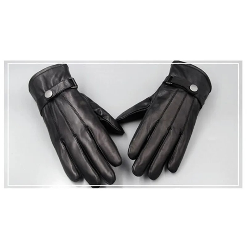Genuine Leather Gloves Mens Sheepskin Warm Thicken Velvety Hand Muff Winter Bicycle Driving Korean Outdoor Male Mittens H3256 240712