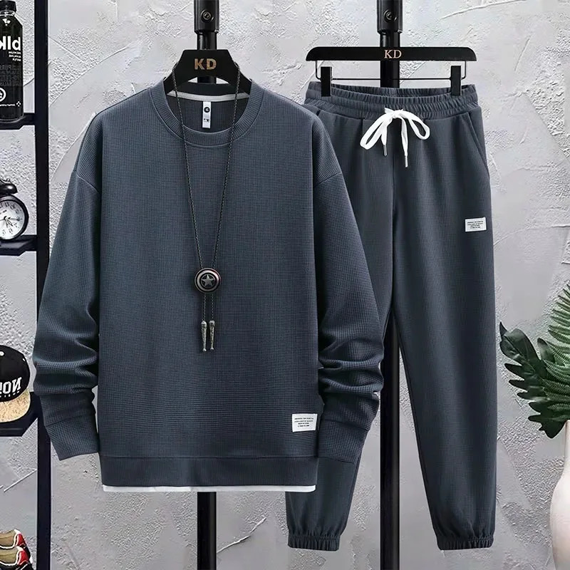 Spring Autumn Mens Two Piece Set Linen Fabric Casual Sweatshirt and Sweatpants Set Mens Sports Suit Fashion Tracksuit 240715