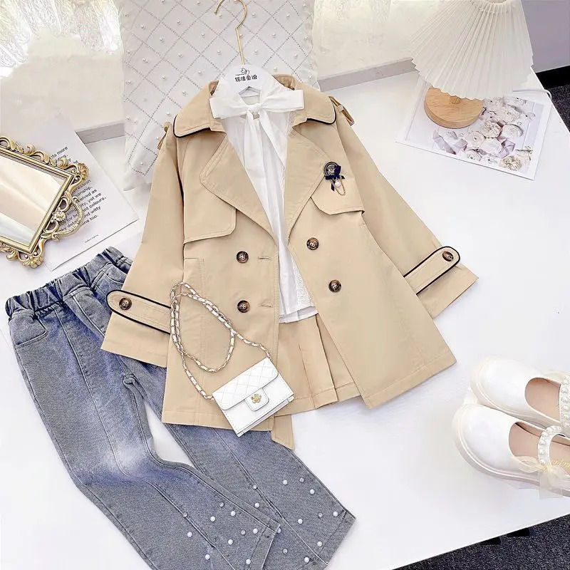 Baby Kids Fall Teenage Elegant Trench Princess Kids Formal Lady Elegant Outwear 5-12T 240710
