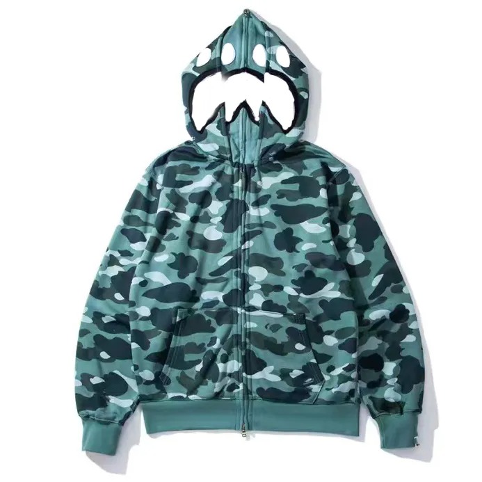 Designer Hoodie Full Zip Up Shark Hoodies Mens Woman Camouflage Jacket Hoody Hooded Sweatshirt Man Womens Sweater Long Sleeve Tech Fleece y2k7