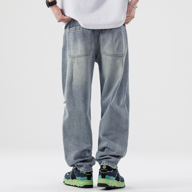 2024 New Brand Jeans for Men, Loose Large Size, Trendy Piercing, Men's Versatile Pants