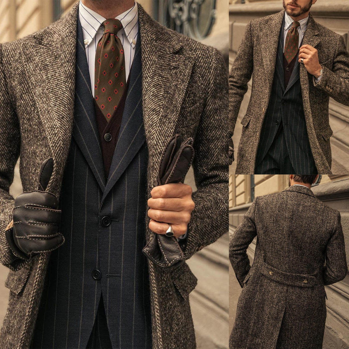 Casual Men Suits Thick Wool Custom Made Three-Button Tuxedos Peaked Lapel Blazer Back Vent Business High Quality Popular Cheap Price Long Coat C517