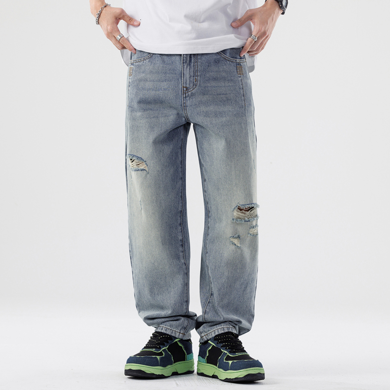 2024 New Brand Jeans for Men, Loose Large Size, Trendy Piercing, Men's Versatile Pants