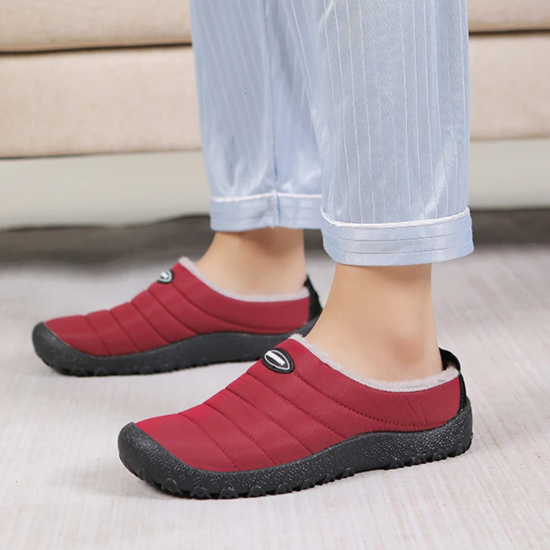 Men Warm Cotton Slippers Winter Women Home Plush Shoes Waterproof Couple Thick Sole Warm Fur Slides Outdoor Casual Snow Boots 240713