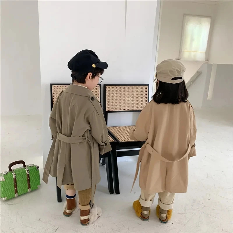 2-10Yrs Kids Trench Coat Spring Autumn Boys Girls Jacket Overcoat Long Sleeve Turn-Down Collar Children Windbreaker Top Clothes 240710