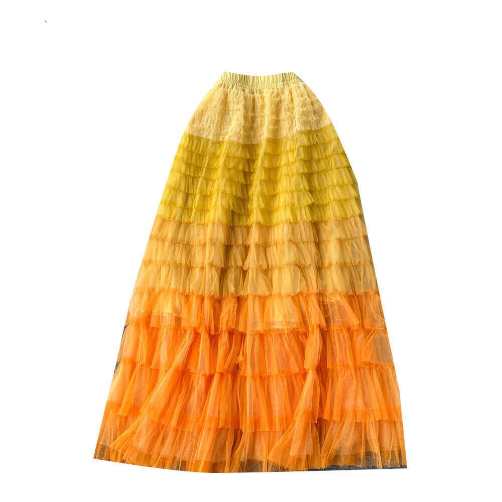 Gradient Irregular Mesh Womens Mid Length Cake Skirt, Fluffy High Waisted, Slimming A-line Fairy Skirt Waist Loose Short Bifurcated Pregnant Womens Dr