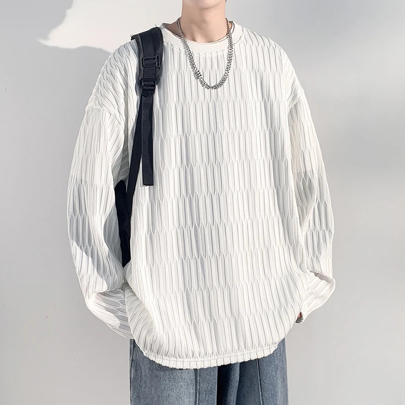2024 Spring Autumn Casual Long Sleeve T Shirts Men Loose Round Neck Tshirts Male Fashion Harajuku Korean Streetwear Tops Tees 240715