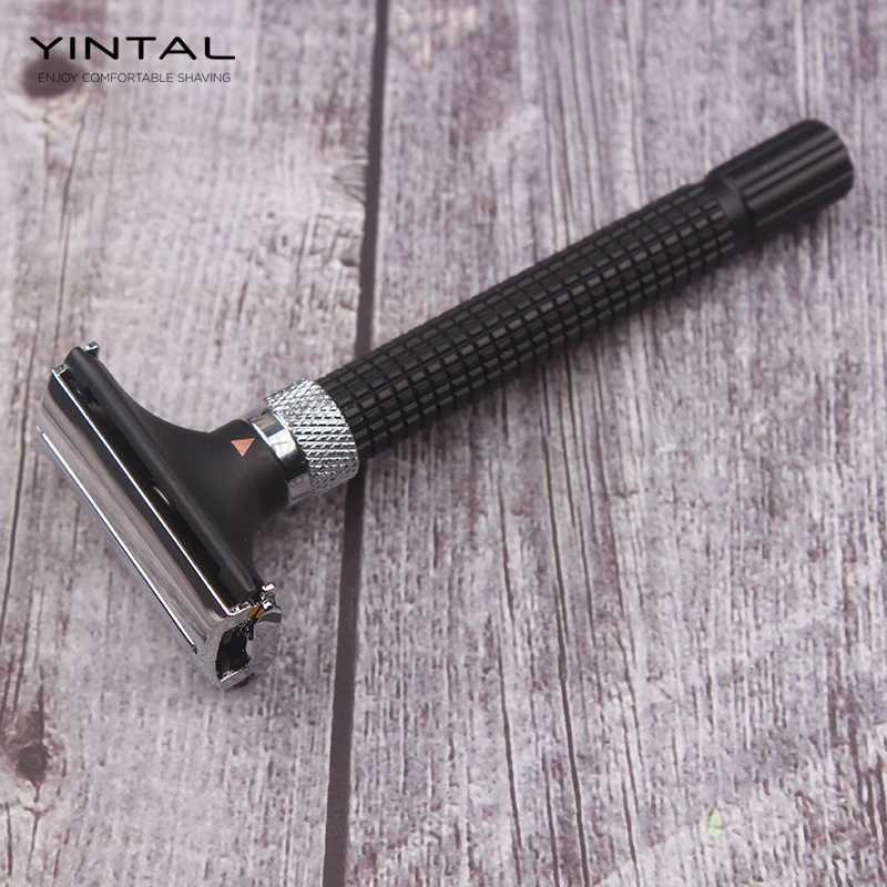 YINTAL Adjustable Butterfly Open Double Edge Safety Razor Black Silver Color Matching Fashion Design ShaverB240709