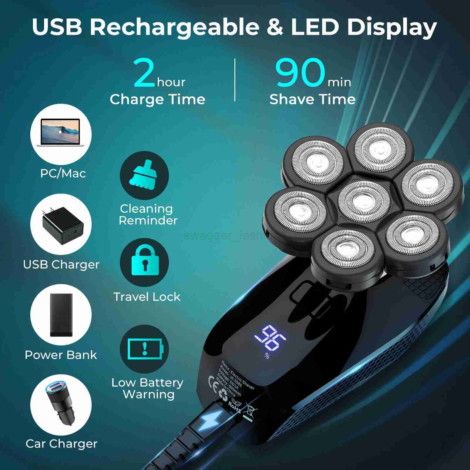 Kensen 5 In 1 Electric Shaver 7D Floating Cutter Head Rechargeable Shaver Kit For Men IPX6 Waterproof Beard Trimmer head shaversB240709