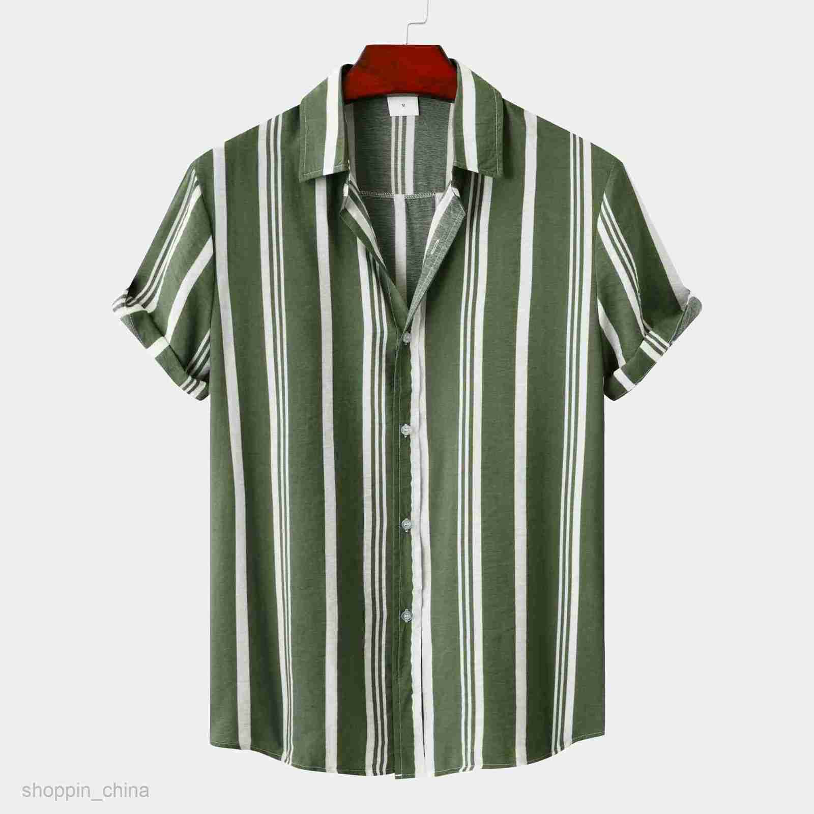 Mens Casual Shirts Men's clothing spring/summer new men's shirt men's casual striped printed short sleeved shirt men's shirt tops