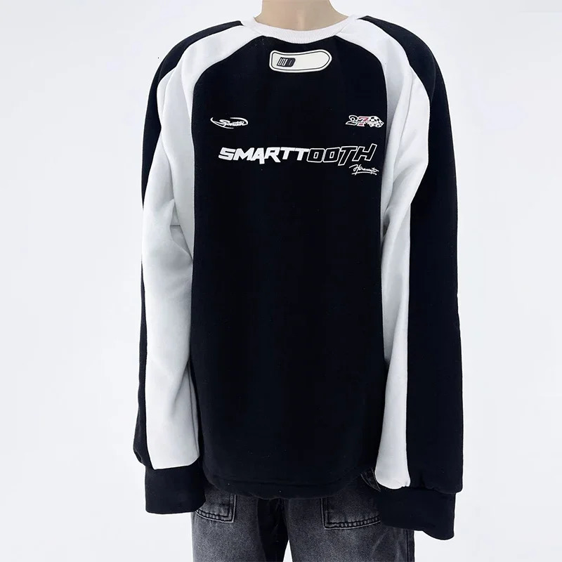 HOUZHOU Y2K Sweatshirts Men Vintage Korean Streetwear Motorcycle Patchwork Harajuku Pullover Hippie Male Sweatshirt Tops Spring 240712