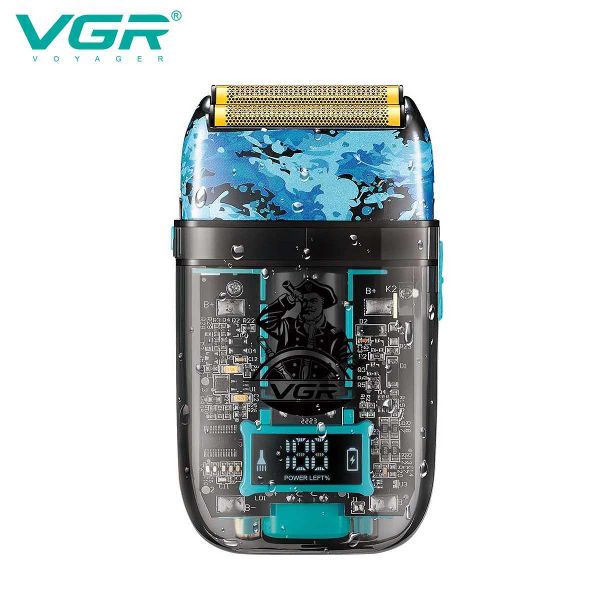 VGR Shaver Professional Razor Waterproof Shaving Machine Rechargeable Beard Trimmer Transparent Shaving Machine for Men V-352B240709