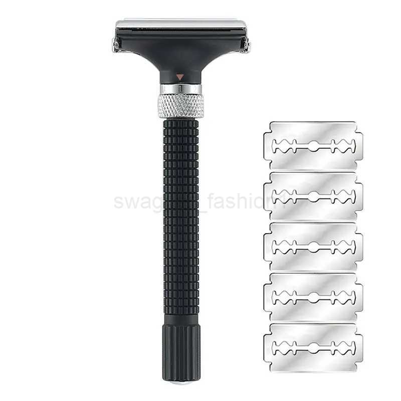 YINTAL Adjustable Butterfly Open Double Edge Safety Razor Black Silver Color Matching Fashion Design ShaverB240709