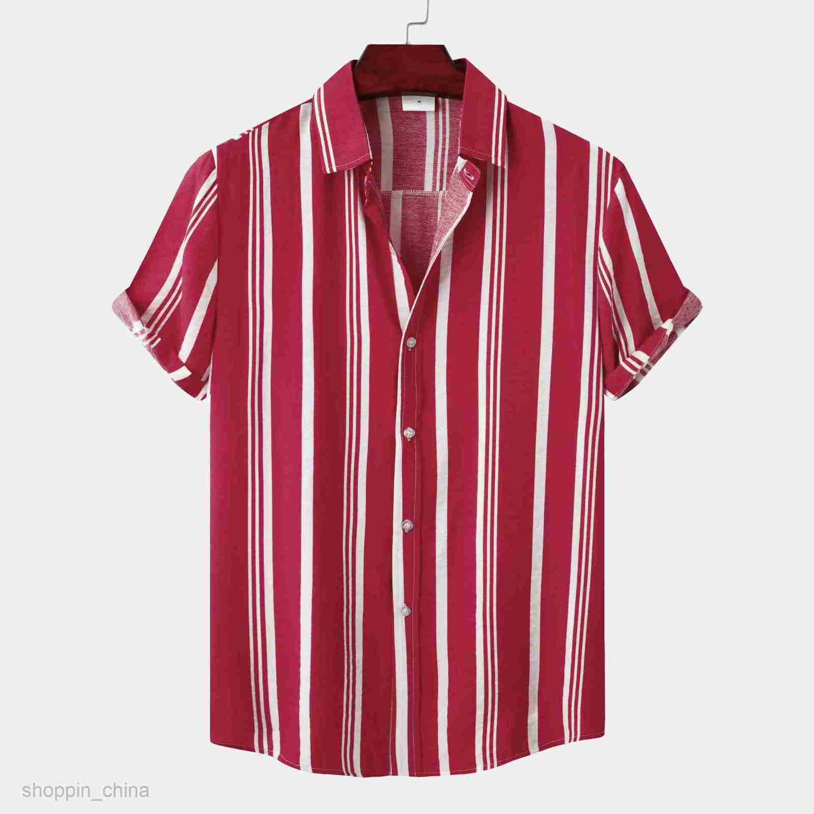 Mens Casual Shirts Men's clothing spring/summer new men's shirt men's casual striped printed short sleeved shirt men's shirt tops