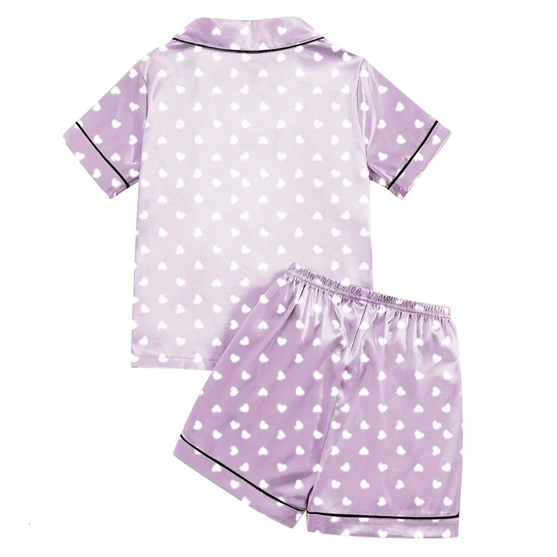 Childrens and girls pajama set summer short sleeved with short sleeved pajamas silk buttons down jacket 240704