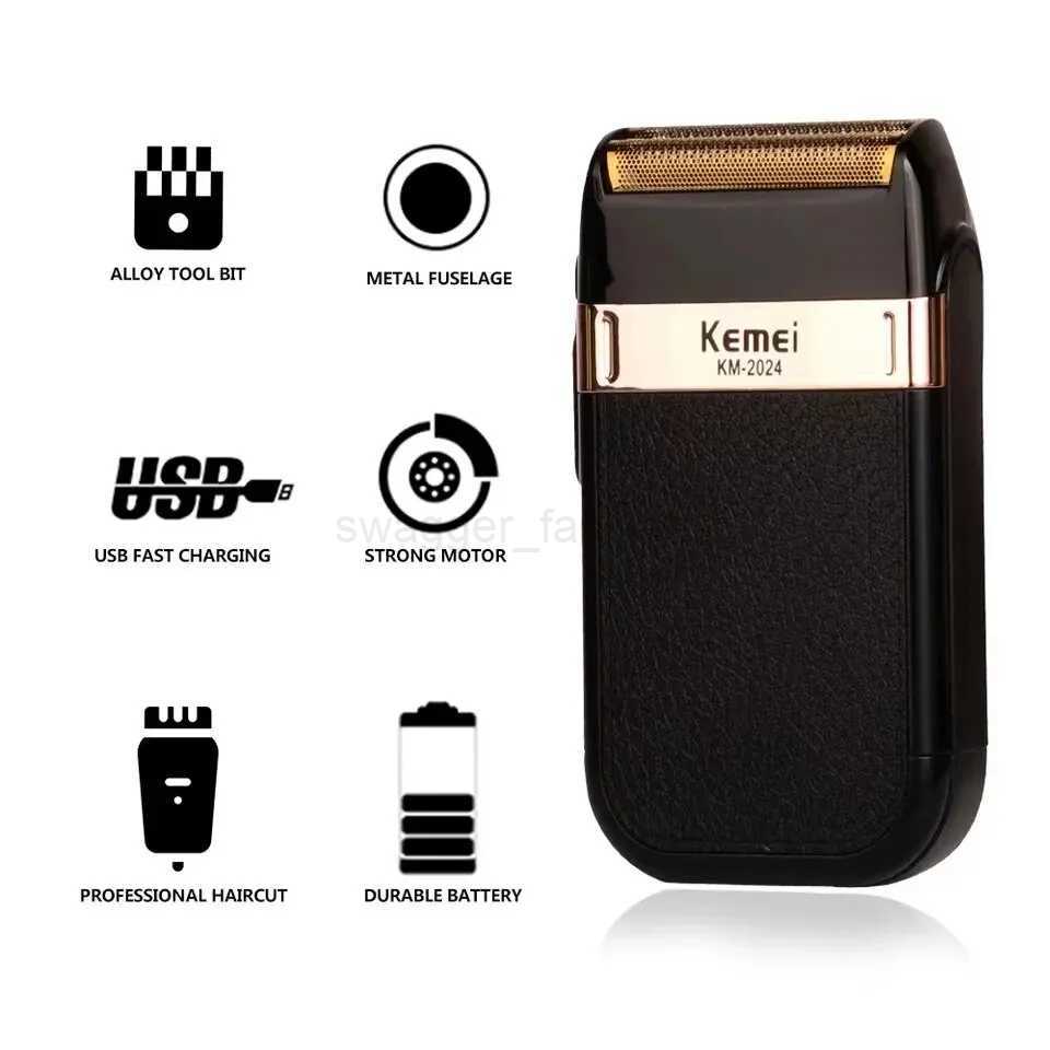 Kemei KM-2024 Electric Shaver Professional USB Rechargeable Mens Electric Shaver Leather Shell Waterproof Beard Trimmer ShaverB240709