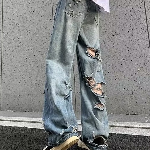 2024 American High Street Pants, Rascal Handsome, ripped jeans, unisex beggar pants