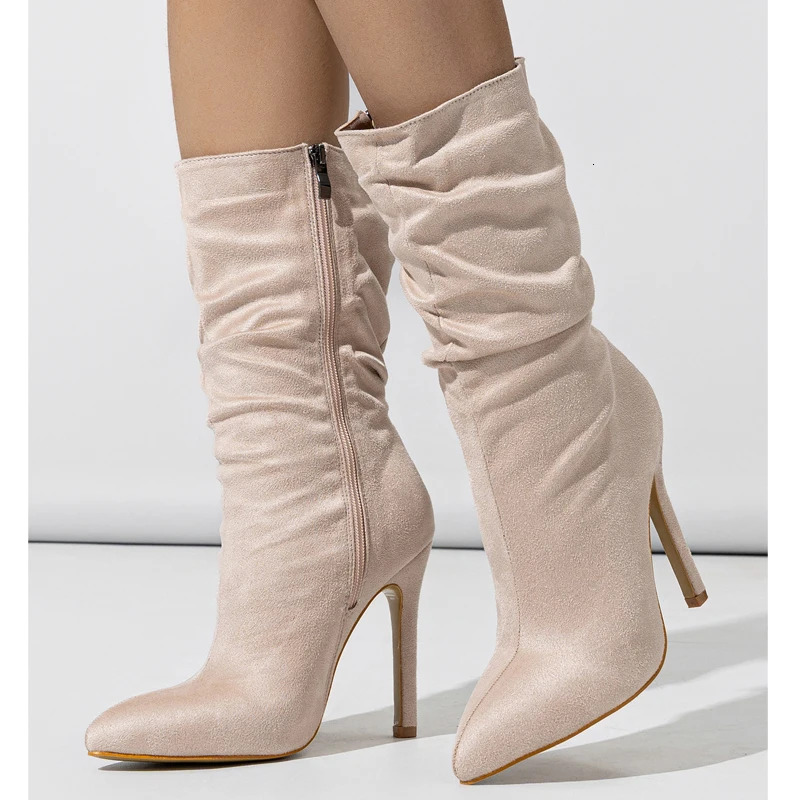 Eilyken High Quality Pleated Women Ankle Boots Stiletto Heels Modern Short Booties Party Wedding Spring Autumn Ladies Shoes