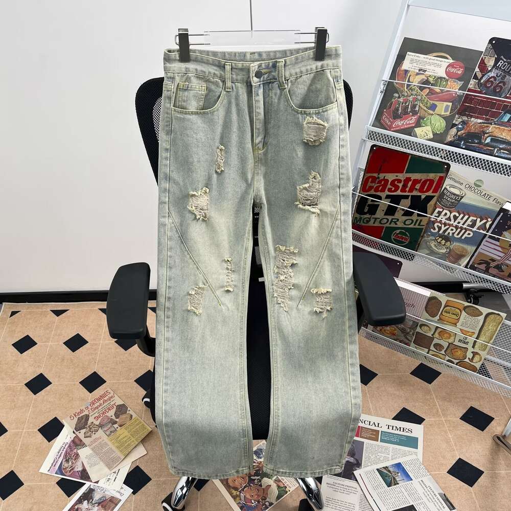 Denim for men, thin design, high-end drape, trendy brand, high street wide leg, loose fit, large size, straight leg casual pants