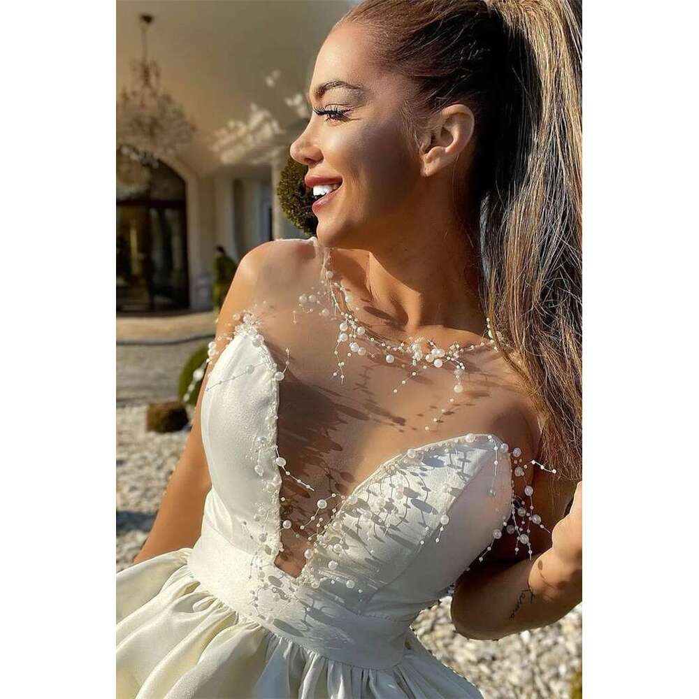 Neck Homecoming Sheer 2024 Dresses Beading Zipper Back Graduation Party Gowns With Pockets Ruched A Line Tail Short Prom Dress Bc14604 BM4005