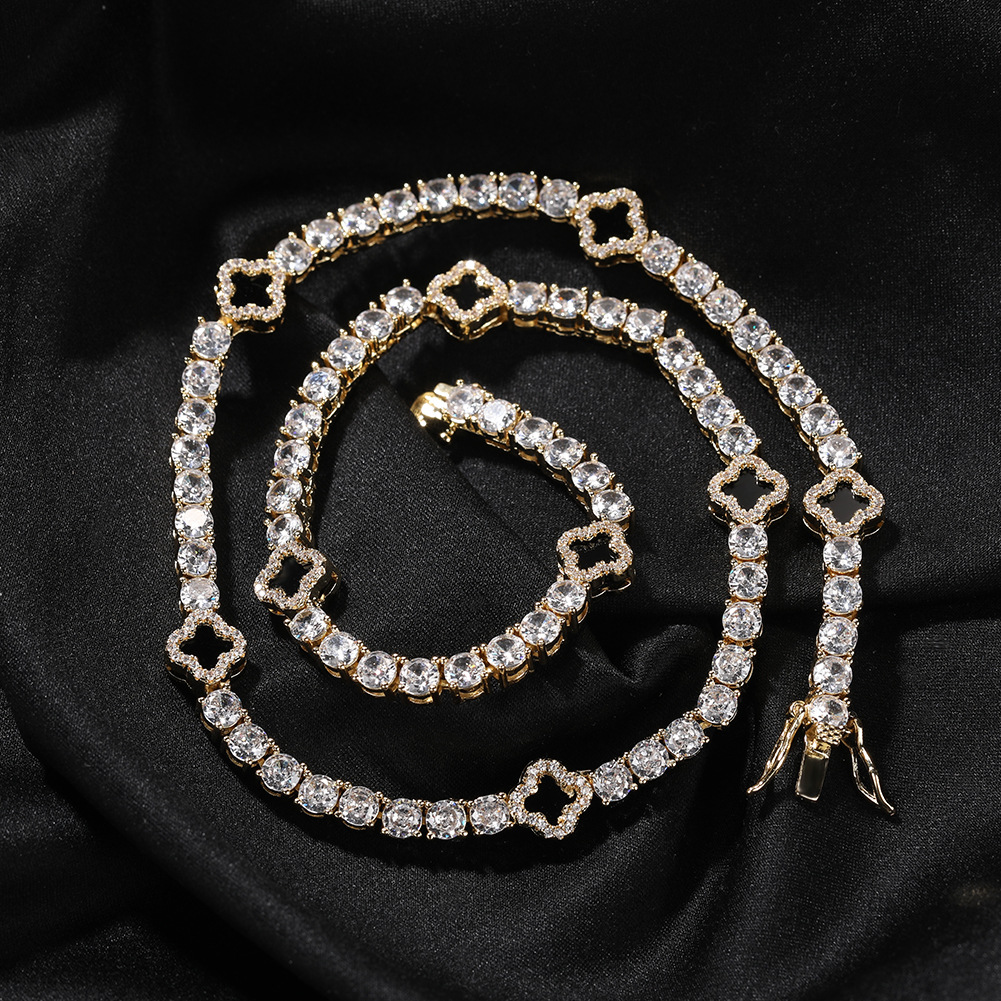 Hip Hop Cross Flower Tennis Chain Necklace Bracelet 5A Zircon Women Mens Jewelry