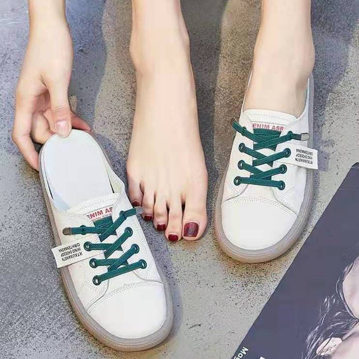 Designer Women's Baotou Half Slippers White Shoes New Korean Edition Casual Versatile Student Shoes