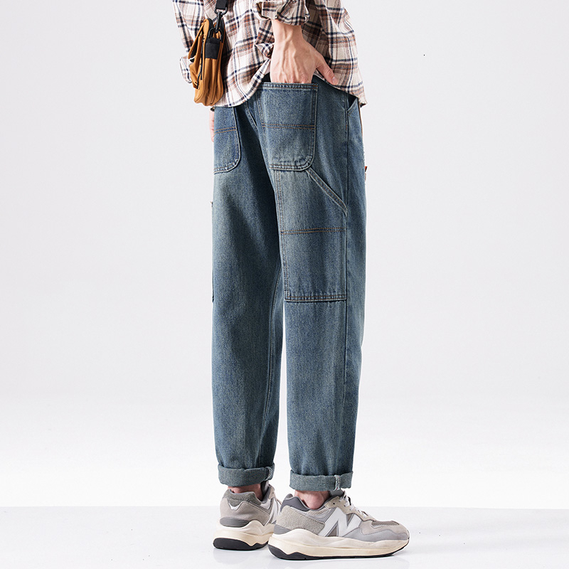 Jeans men 2024 new summer straight tube loose American elastic casual long pants