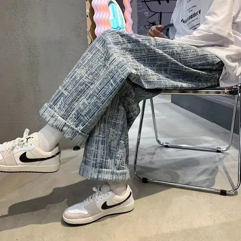 Vintage Sweatpants Male Y2k Wide leg Oversize Pants Men Casual Sport Ankle-length Straight Trousers Streetwear 240717