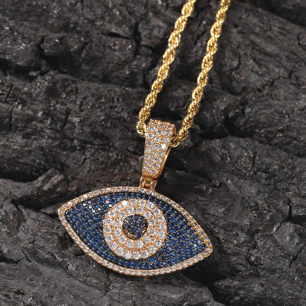 Hip Hop Colorful 5A Zircon Eye Pendant Necklace Gold Plated Women Men Jewelry