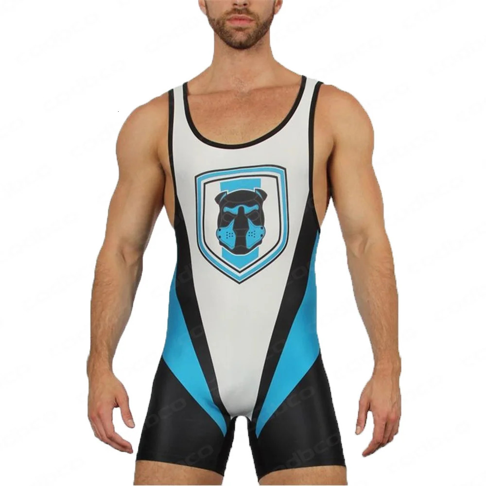 Mens Wrestling Singlets Suit One Piece Bodysuit Professional Coverall Training Competition Freestyle GYM Wrestling Skinsuit 240711