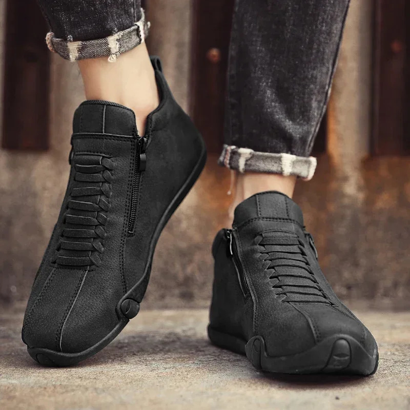 Autumn Mens Casual Shoes Fashion Side Zipper Flat High Top Sneakers for Men Outdoor Male Running Shoes Ankle Boots 240718