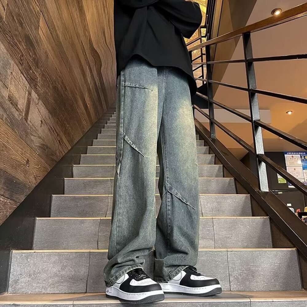 High Street Pants Spring Style American Vibe Loose Wide Leg Rascal Handsome Men's Jeans 2024 New Collection
