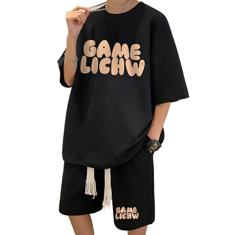 Men T Shirt Shorts 2 Pcs Sets Casual Oversized T-shirts Tracksuits Sets Short Sleeve English letter printing Men Clothing 240715