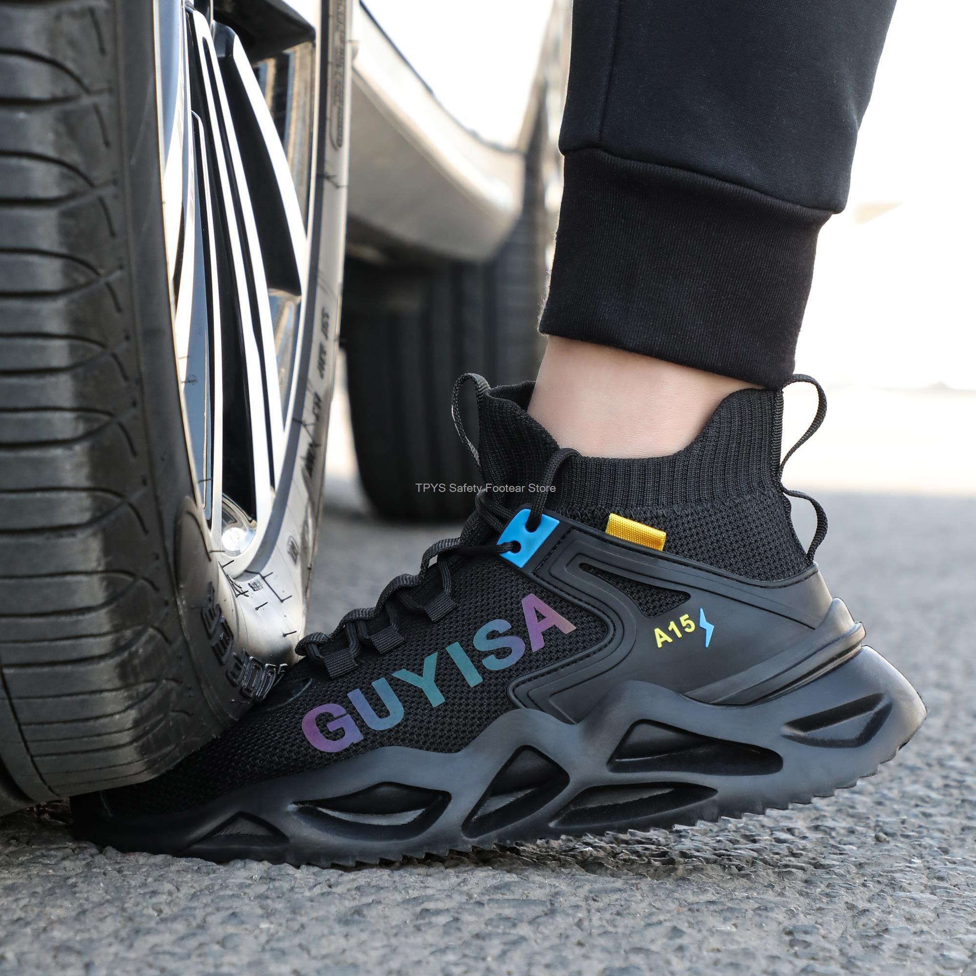 GUYISA Brand Man Steel Toe Anti-Smash Anti-Stab Safety Shoes Men Construction Work Boots Breathable