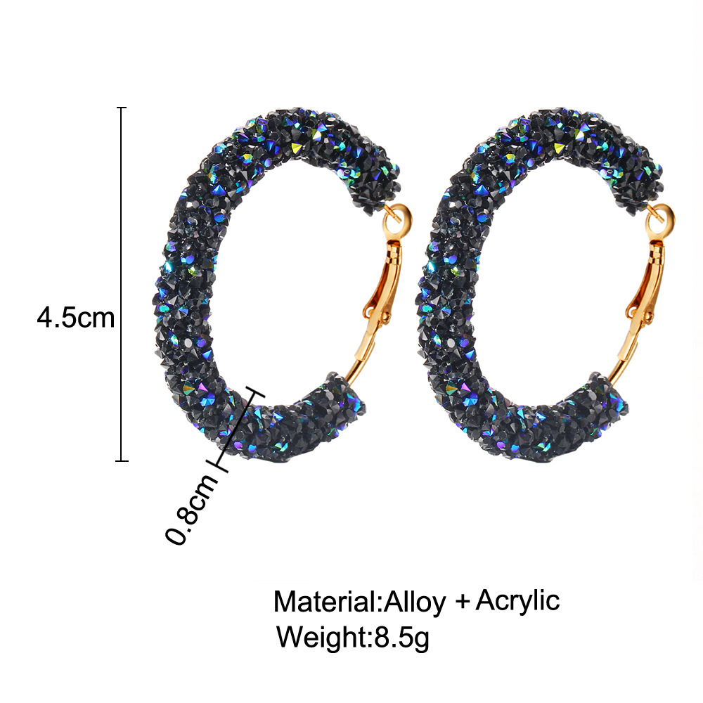Bohemian 18K Gold Plated Metal Resin Hoop Earrings for Women Circle Clip on Dangle Earring Ear Drop Bridal Wedding Jewelry
