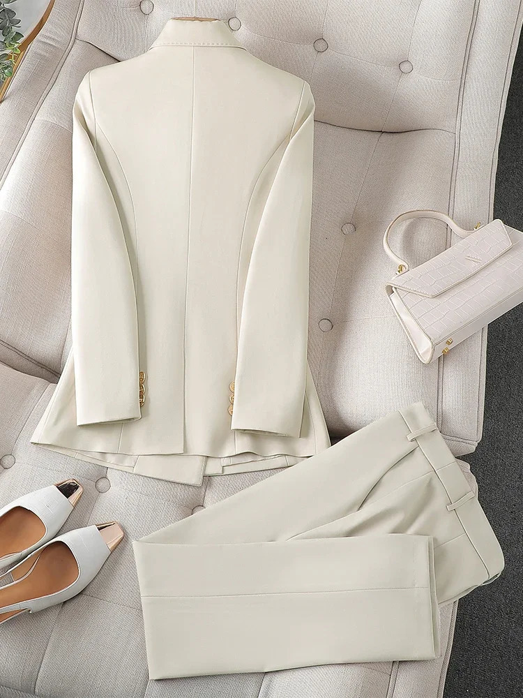 High Quality Office Ladies Pant Suit Solid Color Women Business Work Wear Blazer Jacket and Trouser Female Formal 2 Piece Sets 240712