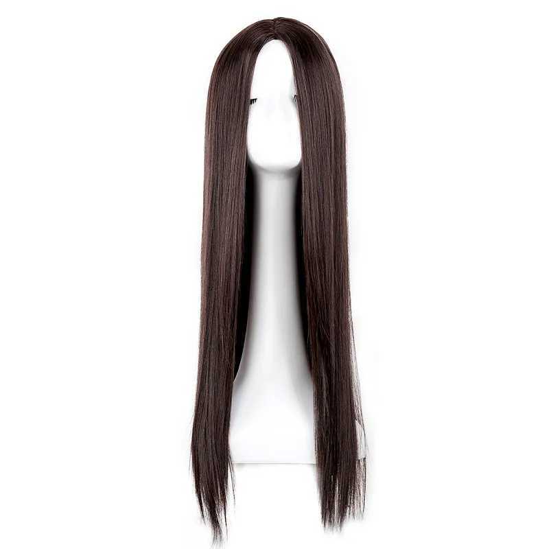 Fei-Show Brown Wig Synthetic Heat Resistant Fiber Long Straight Hair Female Salon Women Middle Part Line Party HairpieceXJ241008