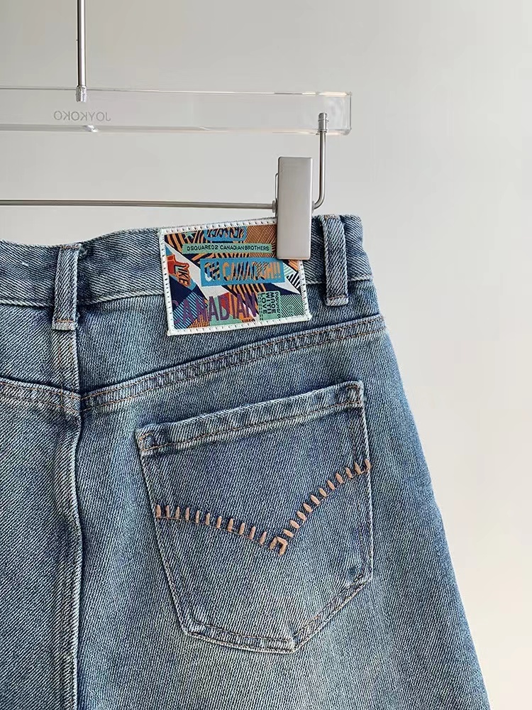 Canadian label light blue pure cotton high waisted washed with frayed edges, wide legs, A-line jeans, shorts, women's summer