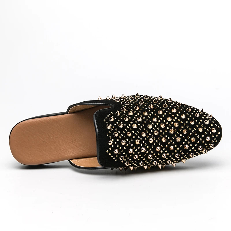 QUAOAR Summer Cool Slippers for Male Gold Black Loafers Men Half Slippers Anti-slip Men Casual Shoes Flats Slippers Mules 240718