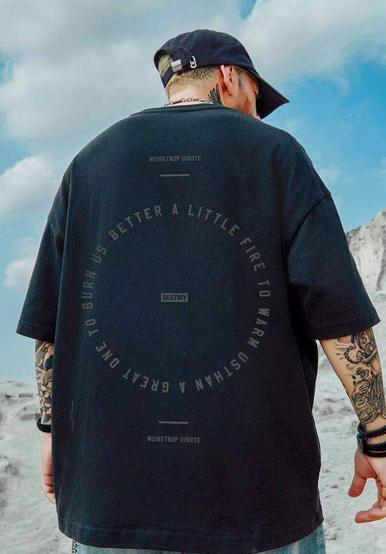 Veidoo M-5XL Cotton men street fashion short-sleeved T-shirt loose half Round Neck large size Half sleeve fat