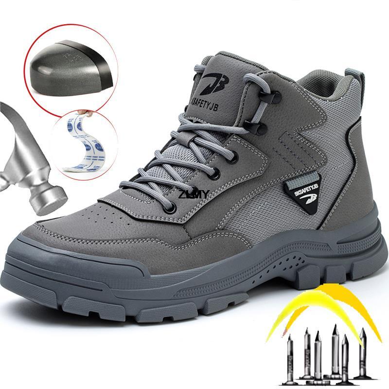 ZLMY Construction Men High Top Steel Toe Safety Puncture Proof Welder Shoes Rubber Work Boots Anti-Spark