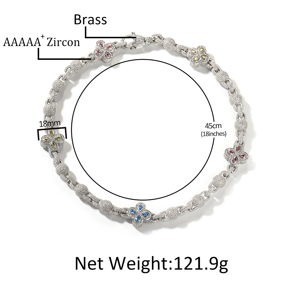 Hip Hop Cross Flower Cuban Chain Necklace Bracelet Jewelry Set 18K Gold Plated 5A Zircons Women Mens Jewelry