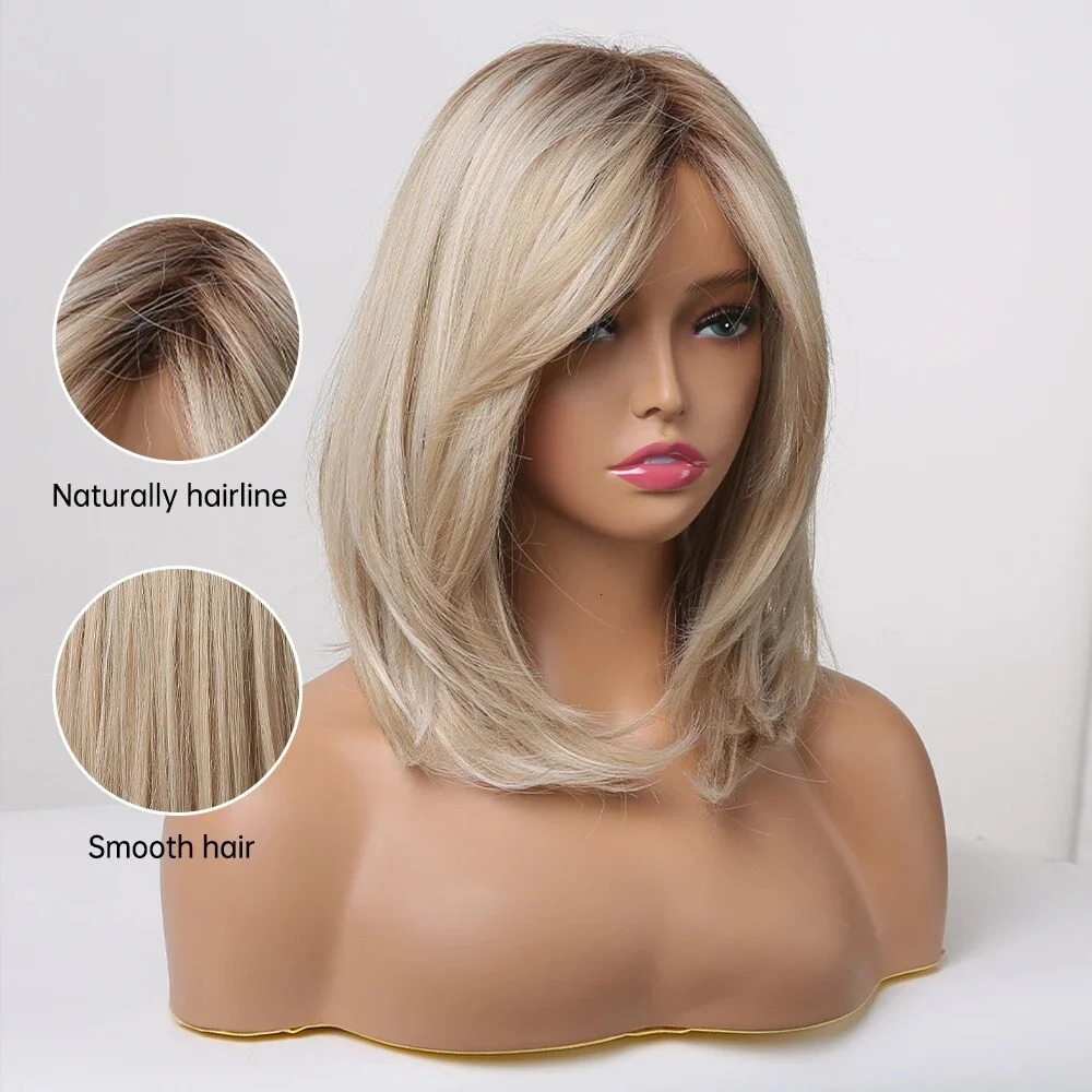 Short Blonde Wig with Bangs Cute Bob Synthetic Wigs High Quality Halloween Lolita Party Natural Hair Wigs for Women 240716