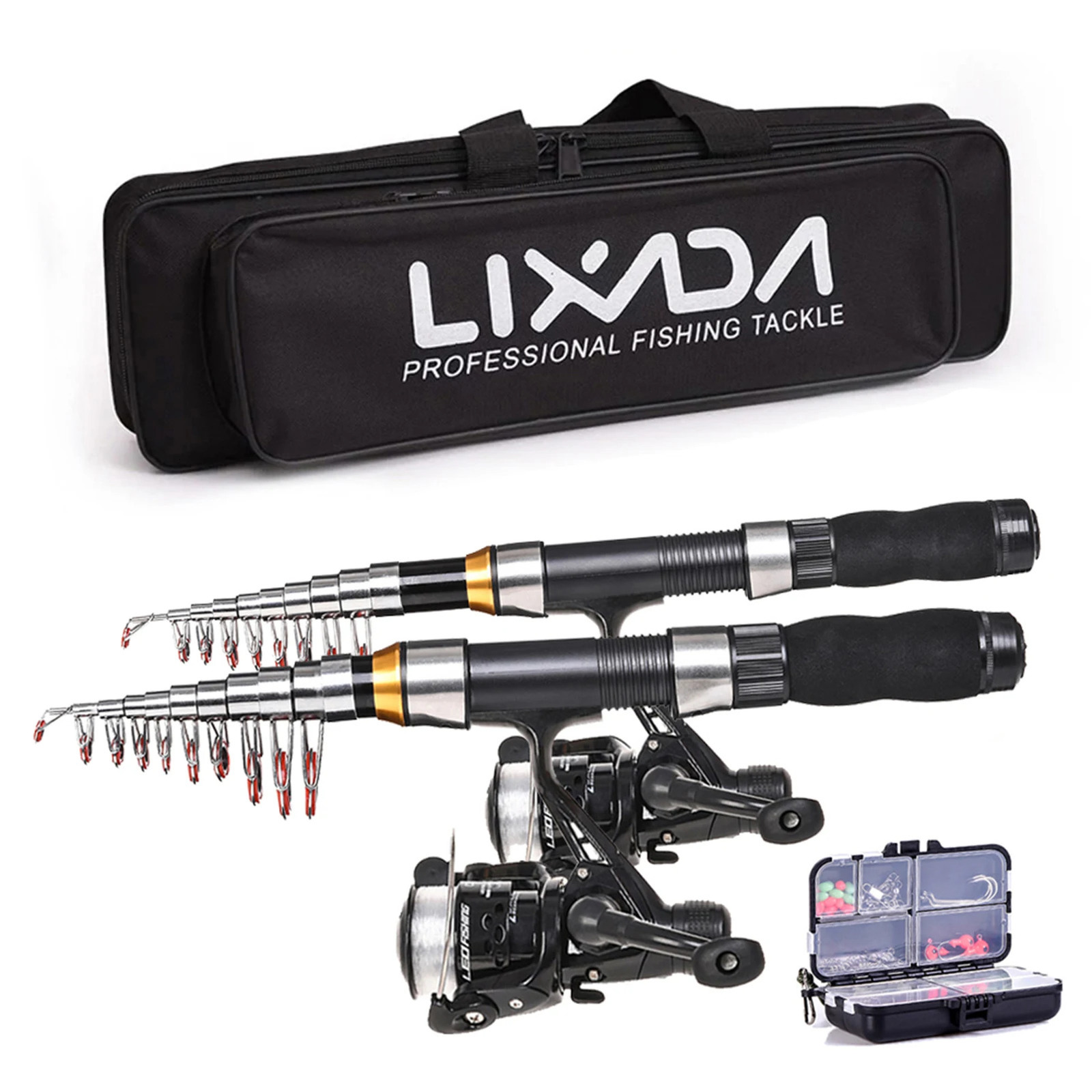 Lixada Fishing Rod Reel Combo Full Kit Telescopic Rods Spinning Reels Set with Hooks Soft Lures Barrel Swivels 240712