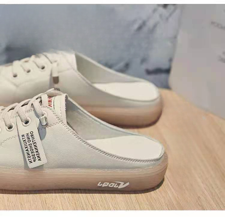Designer Women's Baotou Half Slippers White Shoes New Korean Edition Casual Versatile Student Shoes