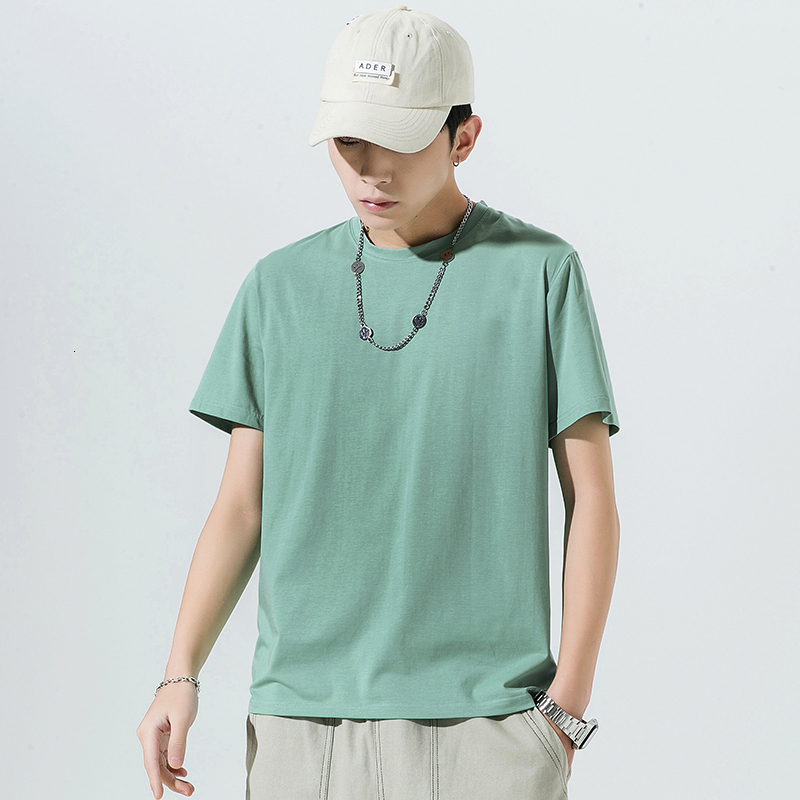 loose T-shirt half men's pure short sleeved small drop shoulder combed cotton 200g plus size 12 color data style F718#13.72