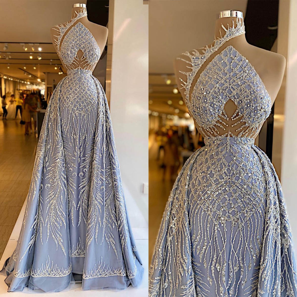 Mermaid Prom Fancy Dresses Sequins Rhie Evening Gowns Detachable Train One Shoulder Party Dress Vestidos De Noche 6660306