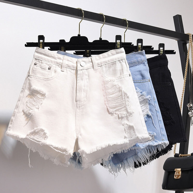 New Design Girls Casual Loose Wide Leg Hot Pants Show Slim High Waisted Summer Tassel Ripped Denim Super Jean Shorts For Women