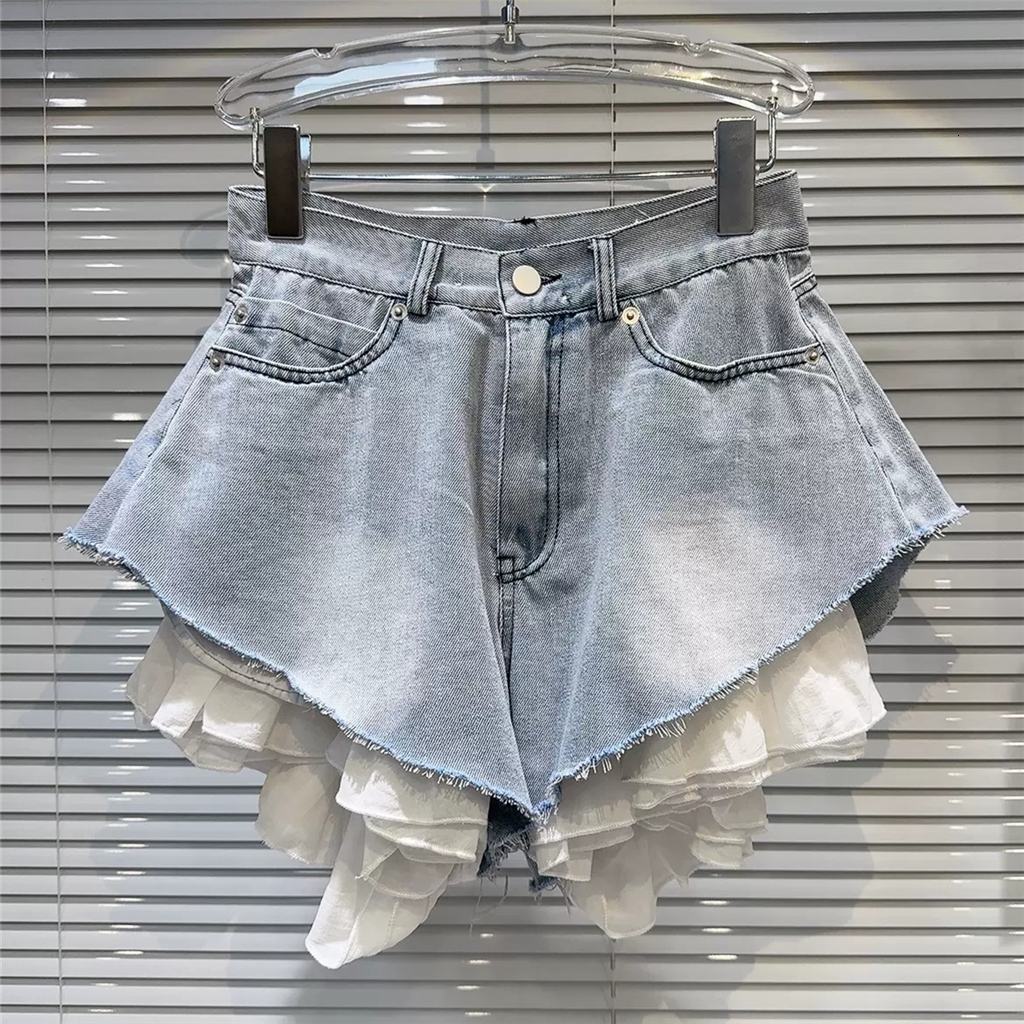 Trendy New Fashion Unique Streetwear Sexy Irregular Washed Jean Patchwork Short Denim For Shorts Women